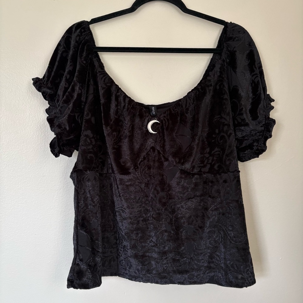 Torrid Nightfall Black Velvet Puff Sleeve Crop Top Size 2X